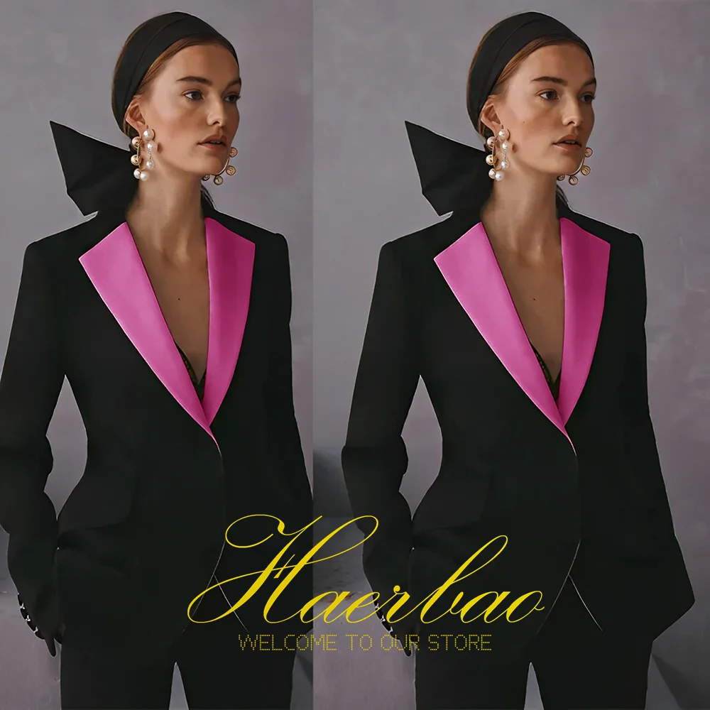 Traje negro ajustado para mujer, chaqueta con solapa con muescas, vestido de novia formal, vestido de mamá, traje de tamaño personalizado, conjunto