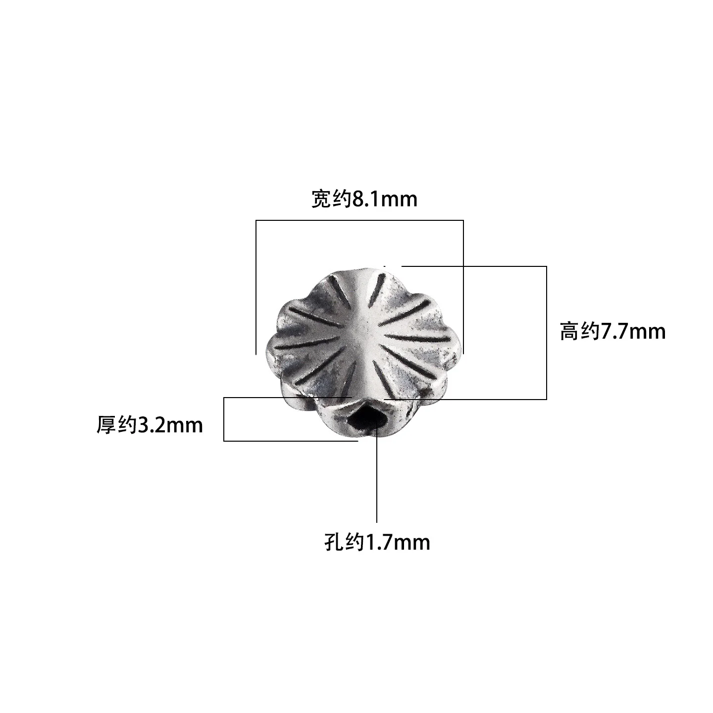 S925 sterling silver retro corrugated pattern wafer through hole flat bead DIY braided rope bracelet accessories
