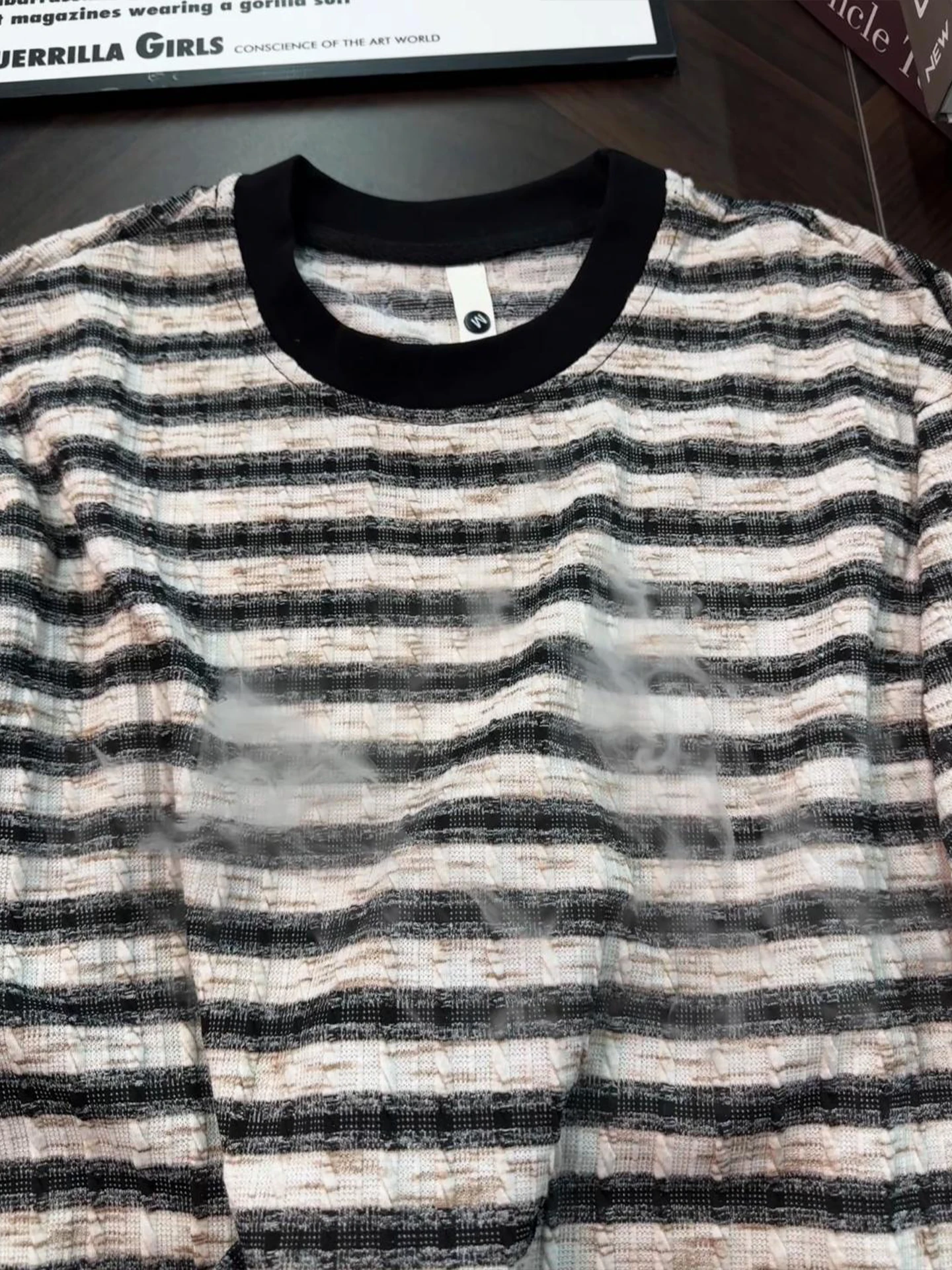 American Retro Striped Color Block T-Shirt Men's Summer Thin Texture Short Sleeve Loose Fit Shoulder Balance Half Sleeve