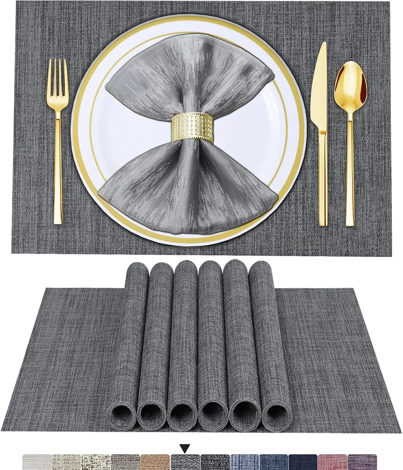 

Placemats Set of 6 Woven Vinyl Placemat for Dining Table Washable Wipeable Kitchen Place Mats Durable Indoor Outdoor Table Mats
