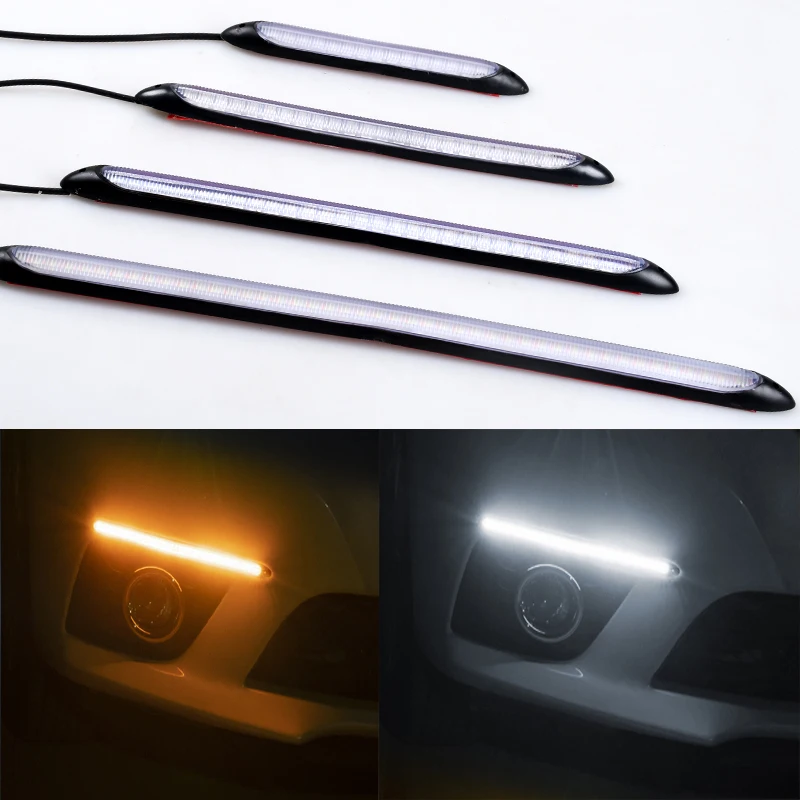 2Pcs Led Car Daytime Running Lights Drl Waterproof Headlight Turn Singal Yellow Light Streamer Auto Decorative Lamp Strip 12V