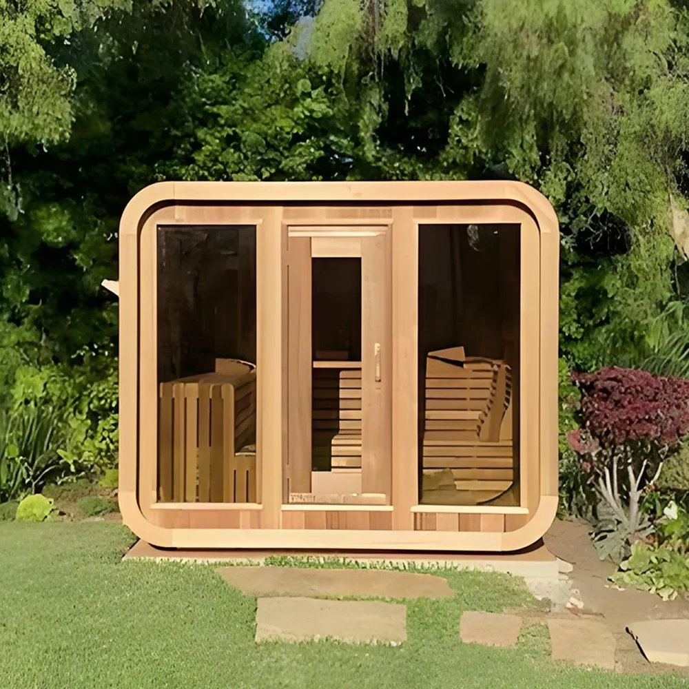 Outdoor Sauna Room, Solid Red Cedar Infrared Sauna, 4-6 Person with Stove and Shower Combo, Garden Sauna Cabin, Wet Steam Sauna