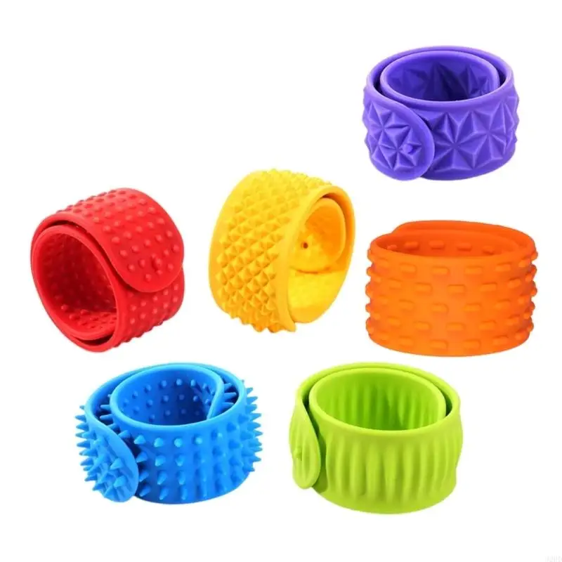J2HD 6PCS Colorful Texture Slap Bracelet Sensory Stone Silicone Wristband For Calming