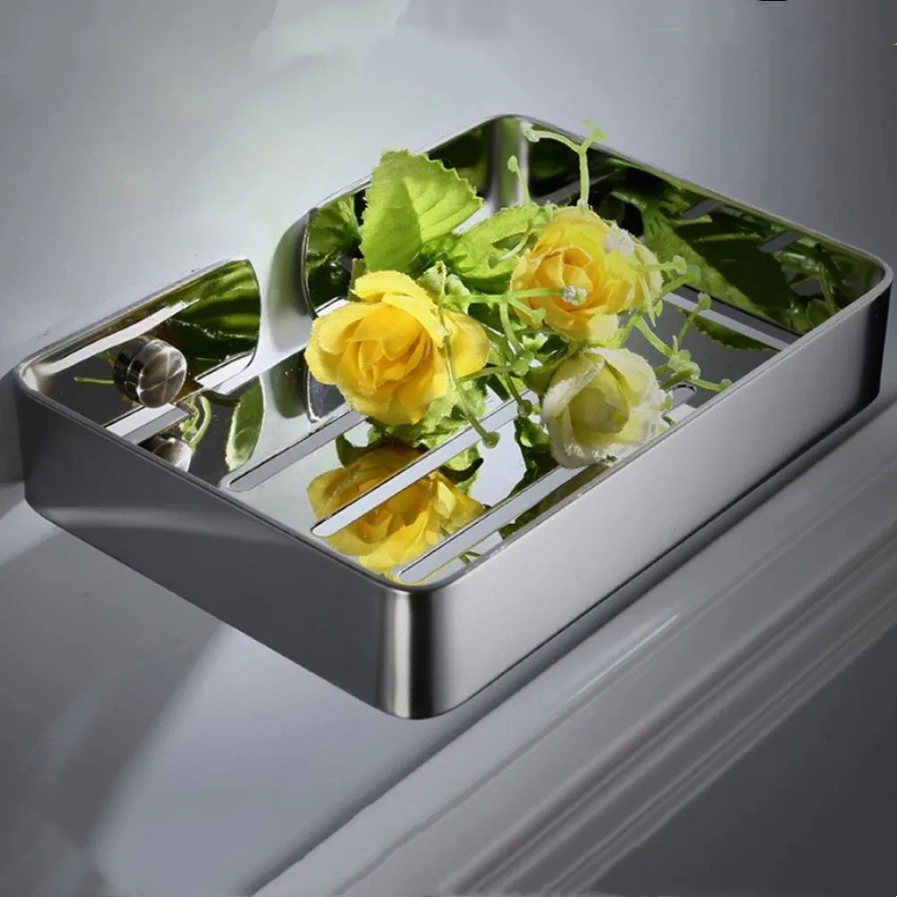 

304 Stainless Steel Stainless Steel Soap Holder White Black Colors Quick Draining Wall Mounted Soap Rack Hollow Mesh Design