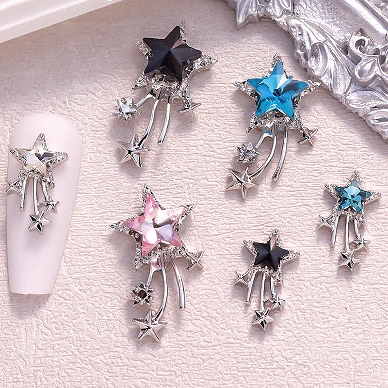 10PCS 3D Luxury Alloy meteor Nail Art Charms Parts shooting star Rhinestone Accessories For Manicure Nails Decoration Supplies