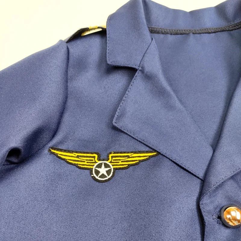 Children Halloween Costume Aircraft Captain's Uniform Cosplay Hat Set Pilot Party Performance Clothes Boy Girl  Birthday Gift view 2