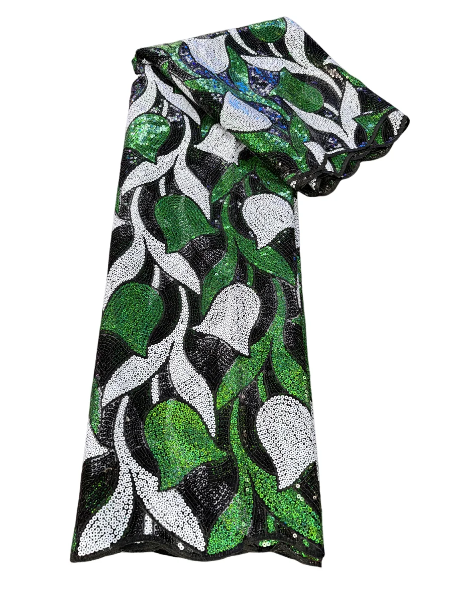 

High Quality African Bicolor Sequins Lace Fabric 2025 French Net Fabric Sewing Embroidered Lace Tulle Nigerian Lace Fabric 5Yard