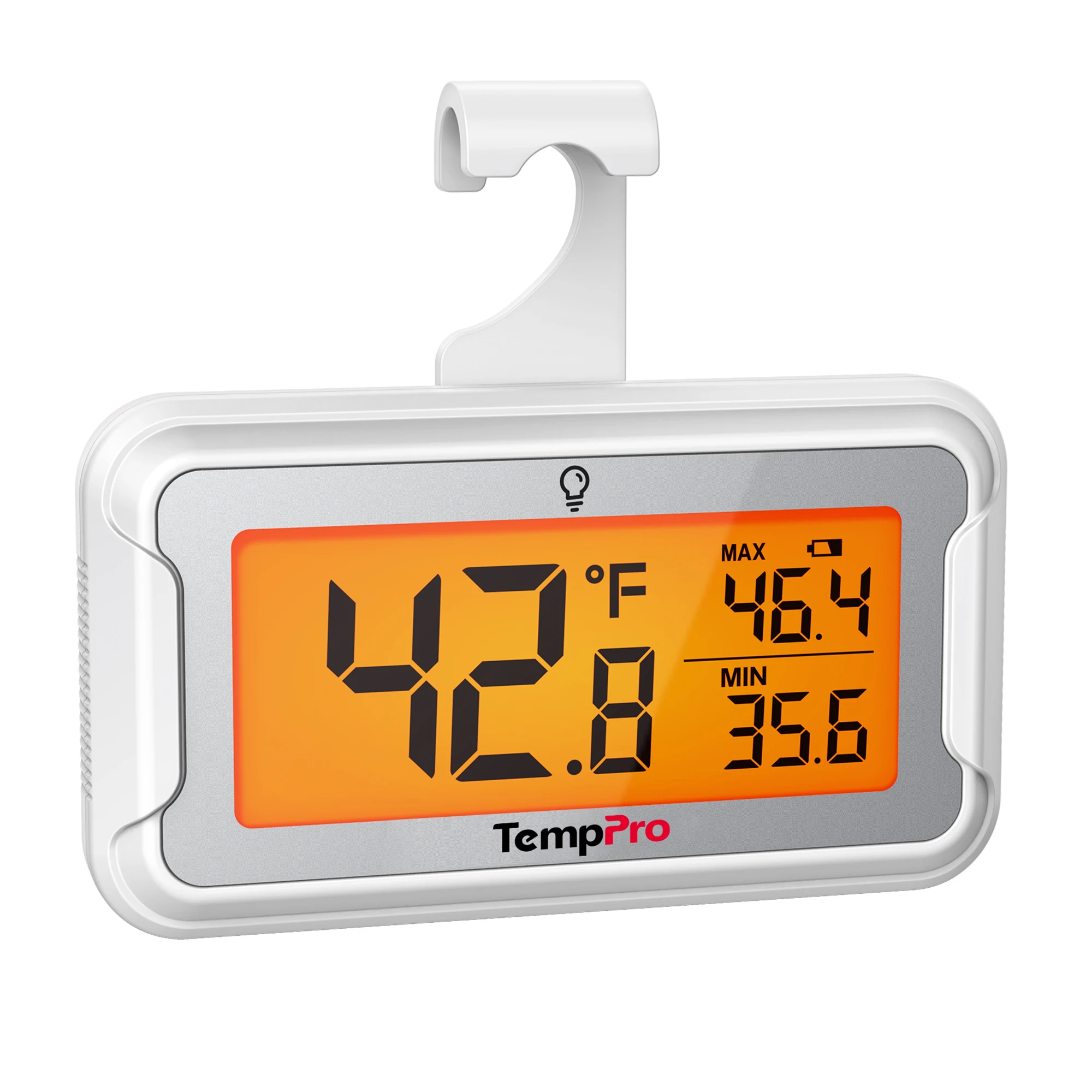 Min/Max Digital Refrigerator Freezer Thermometer with Backlit LCD, Hook and Stand for Fridge Kitchen Cooler, TempPro TP110