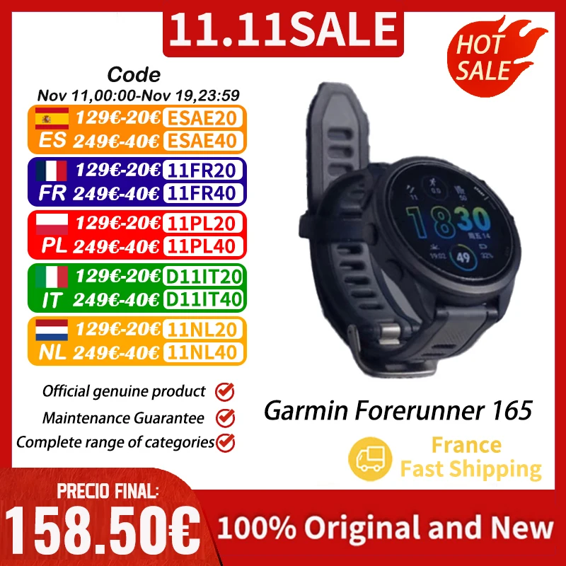 GARMIN Forerunner 165 capteur de bœuf à impulsion suivi du stress dynamique de course à pied au poignet entraînement croisé de la fréquence cardiaque à base de poignet