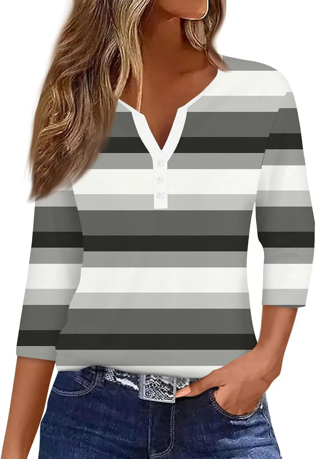 Stripe Series Youthful New Top Fashionable Button Design T-Shirt Wholesale On Amazon Aliexpress Independent WebsiteWG23