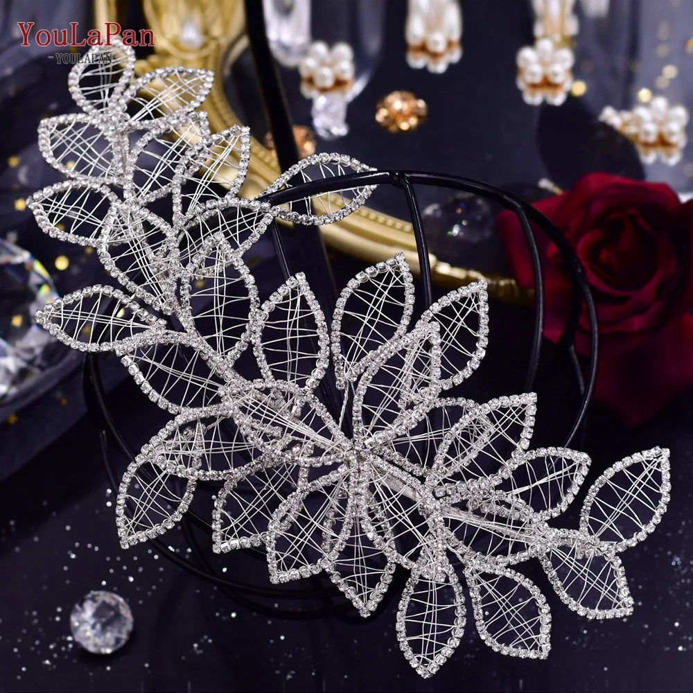 YouLaPan Bridal Headband Leaf Shape Headpiece Wedding Hair Accessories Rhinestone Woman Flower Tiara Bride Head Piece HP256A