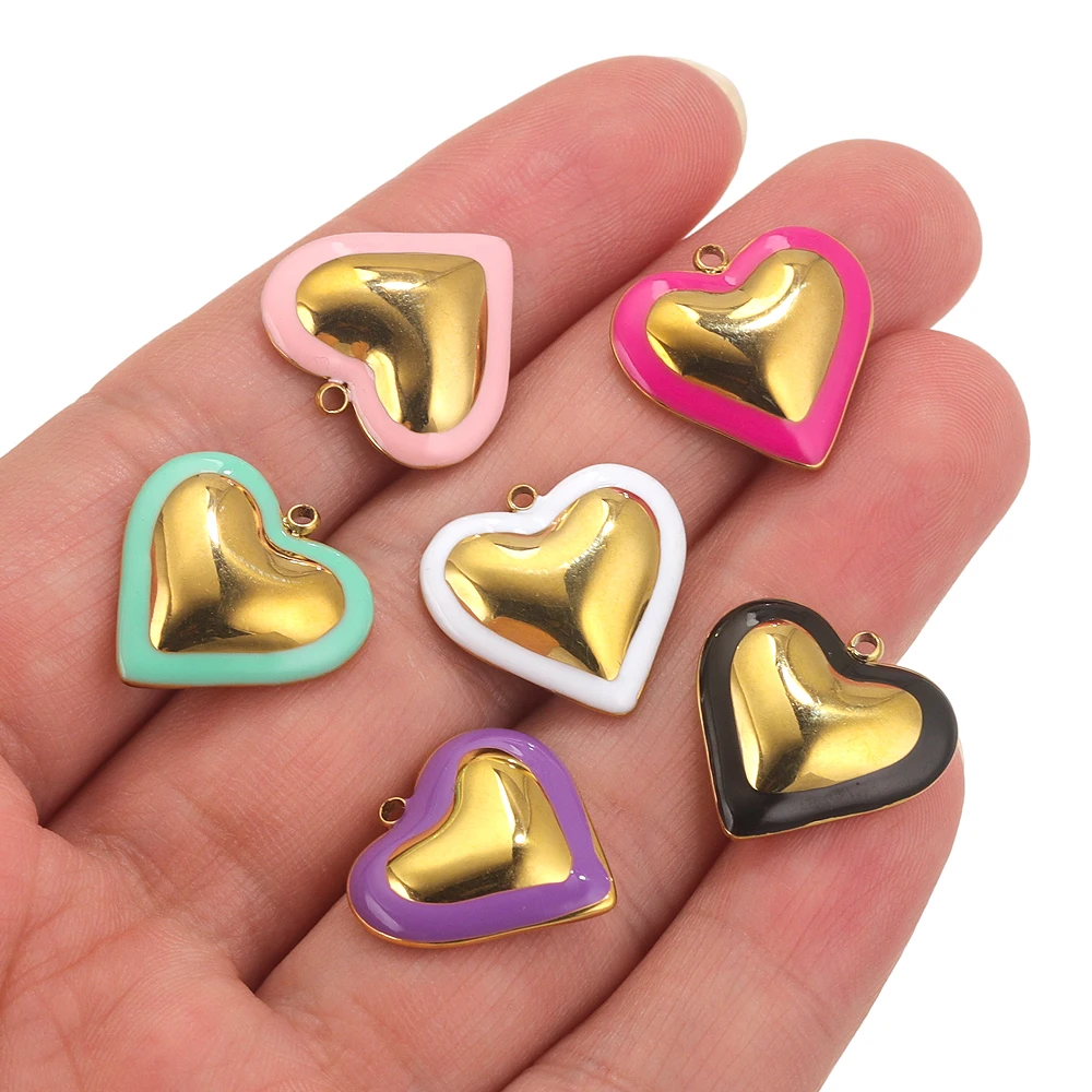 5 Stück Edelstahl Emaille Herz Charms für Schmuckherstellung Blanko und Weiß Herz Anhänger DIY Ohrring Anschlüsse Schmuckteile – Detail 4