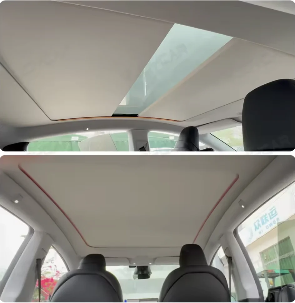 For Tesla Model Y Voice-controlled Retractable Sunroof, UV-protective Electric Sunshade, and Ambient Lighting