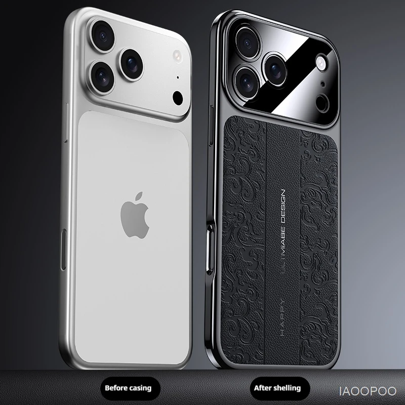 Luksusowe etui z miękkiego TPU z galwanizowaną, skórzaną tylną częścią do iPhone 18 Pro Max, 17 Pro Max, Air, iPhone 16, 15, 14 Pro Max — zdjęcie produktu 4