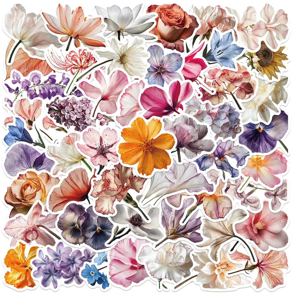 Belas flores adesivos, flor, planta, retro, decalques para bagagem, laptop, geladeira, skate, diy, 50pcs