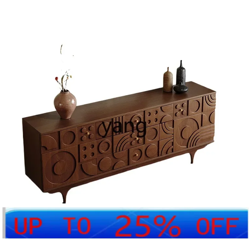

LH solid wood carving flower living room home locker retro multi-purpose floor storage wall cabinet