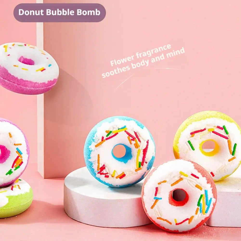 Donut Shaped Bath Salt with Moisturizing Oil, Fizzy Effervescent Bath Salt Ball for Relaxation, Skin Care Gift for Women