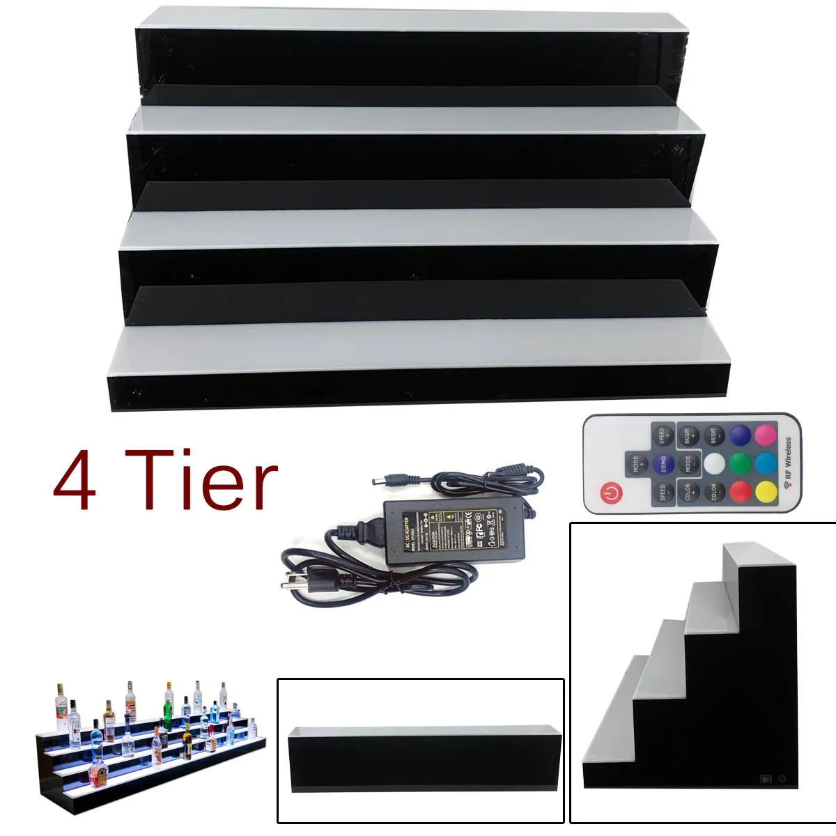 Rak berlampu LED 31.49 dalam 4 tingkat, rak pajangan botol minuman keras belakang menyala 7 warna dengan Remote