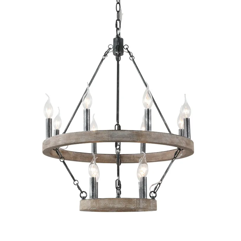 

European, French and American designer restaurant Antique solid wood candle lighting B & B iron art