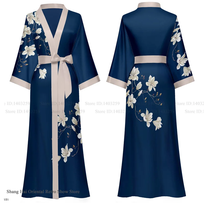 Plus size feminino longo robe impressão floral kimono roupão de banho sexy seda gelo sleepwear camisola solta casual casa vestido loungewear