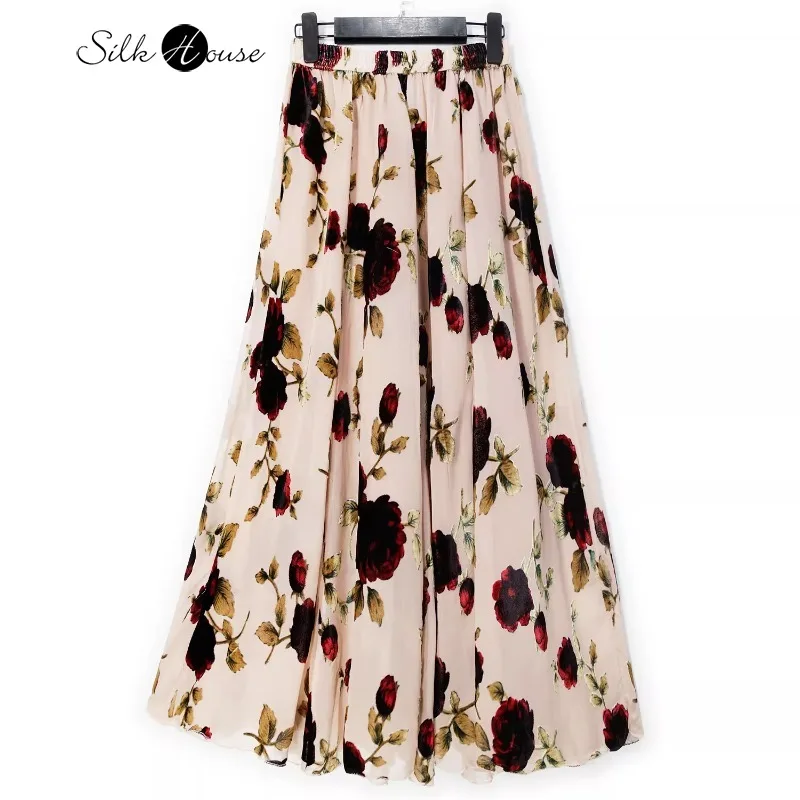 

Three Dimensional Silk Distressed Velvet Women's Fashionable Autumn New Style Large Swing Double-layer A-line High Waisted Skirt