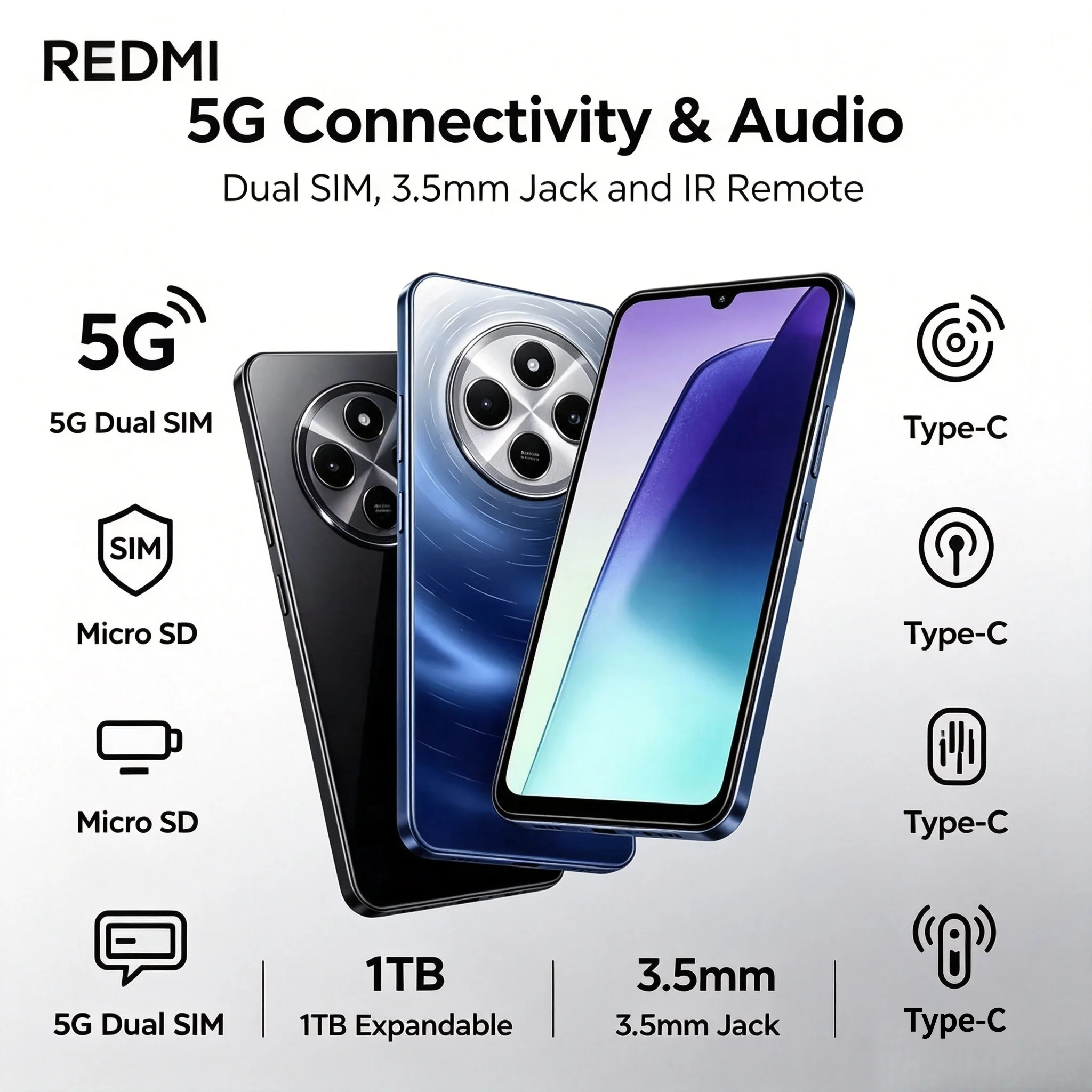 2026 New Redmi 14C 5G 8GB+256GB Global Version Dual SIM Unlocked Fast Charging Mobile Phone