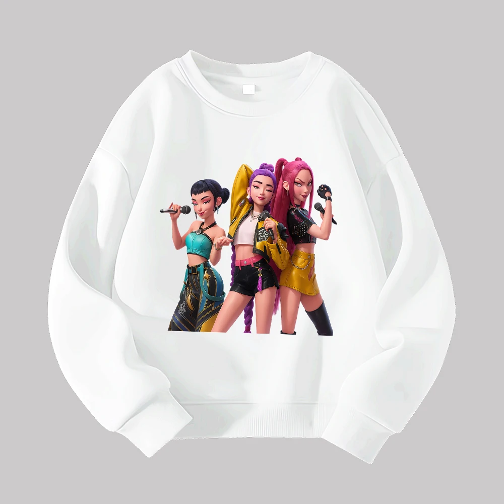 سويت شيرت نسائي كاجوال برقبة دائرية وأكمام طويلة وفضفاض من القطن بطباعة فرقة كارتونية