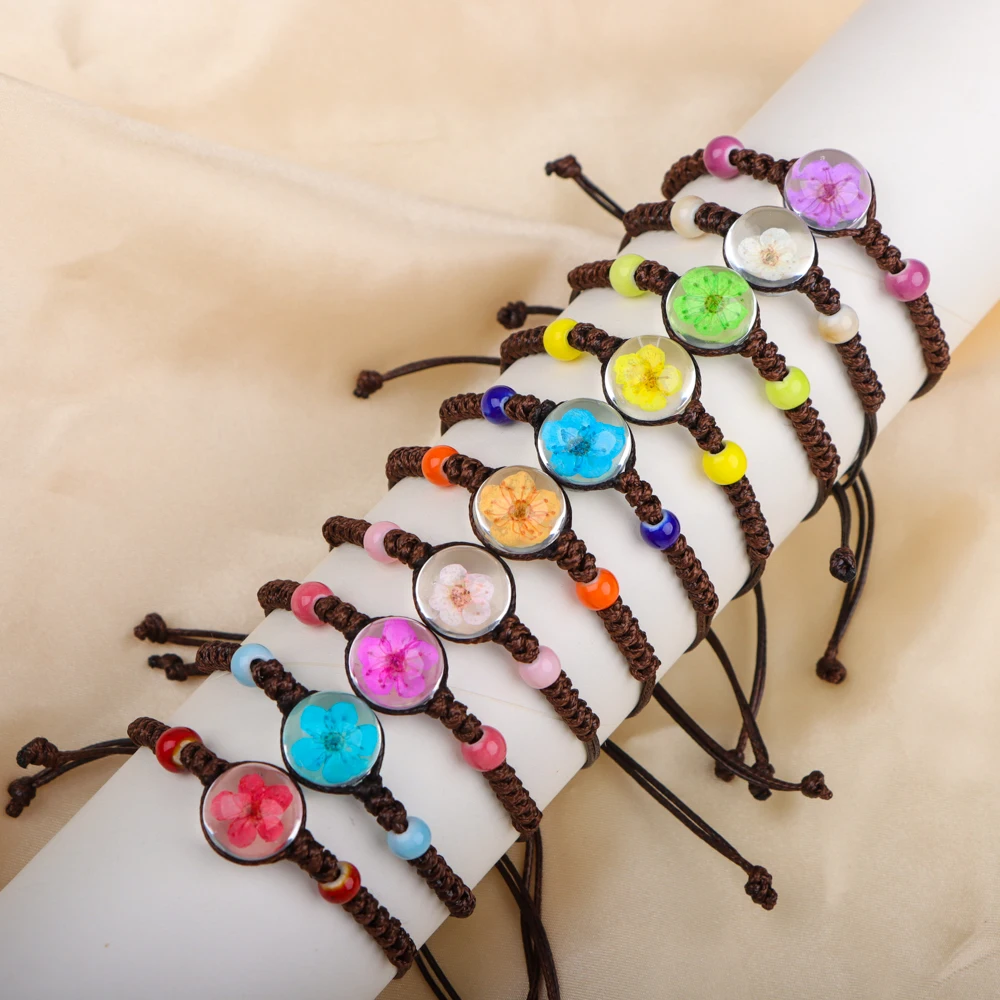 10Pcs/Lot Elegant ladies' Ceramic Starry Sky Cherry Blossom Adjustable Woven Bracelet, Daily Fashion Party Gift