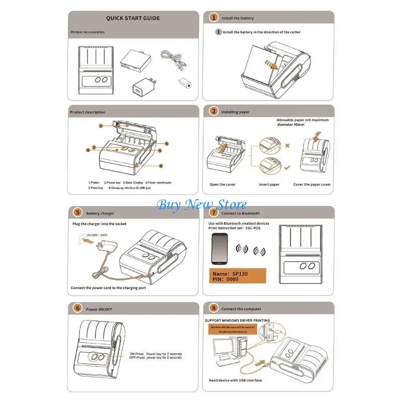 Máy in hóa đơn nhiệt đáng tin cậy 20CE SP120 dành cho máy in nhãn bán lẻ và dịch vụ thực phẩm