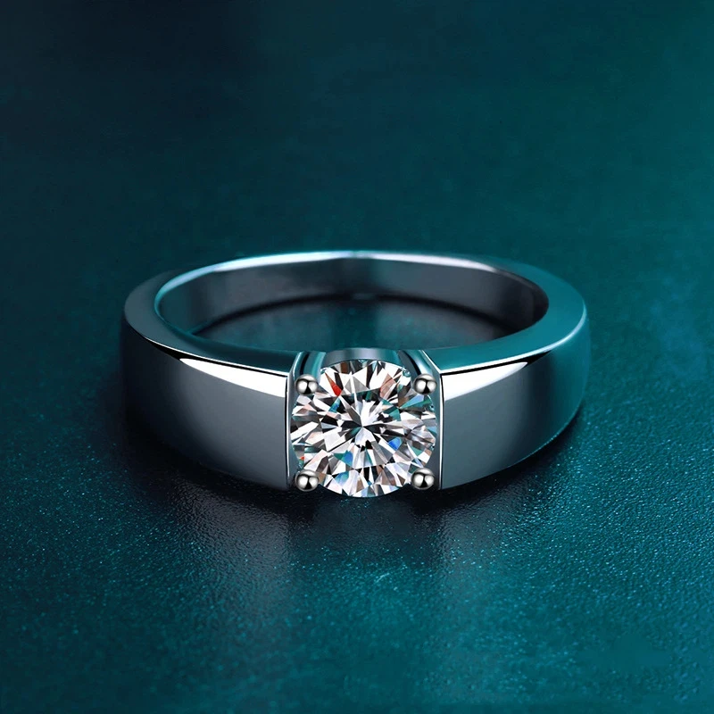 High-end jewelry 18K white gold and platinum PT950 simple moissanite ring men's temperament four-claw finger birthday gift
