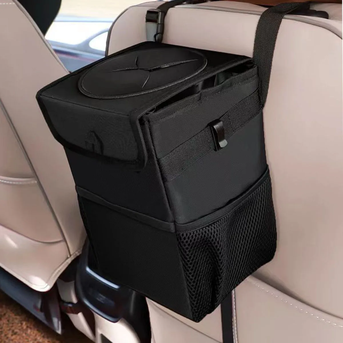 1PC Keep Your Car Clean & Organized - ZukMi Car Trash Can With Lid & Storage Pockets!