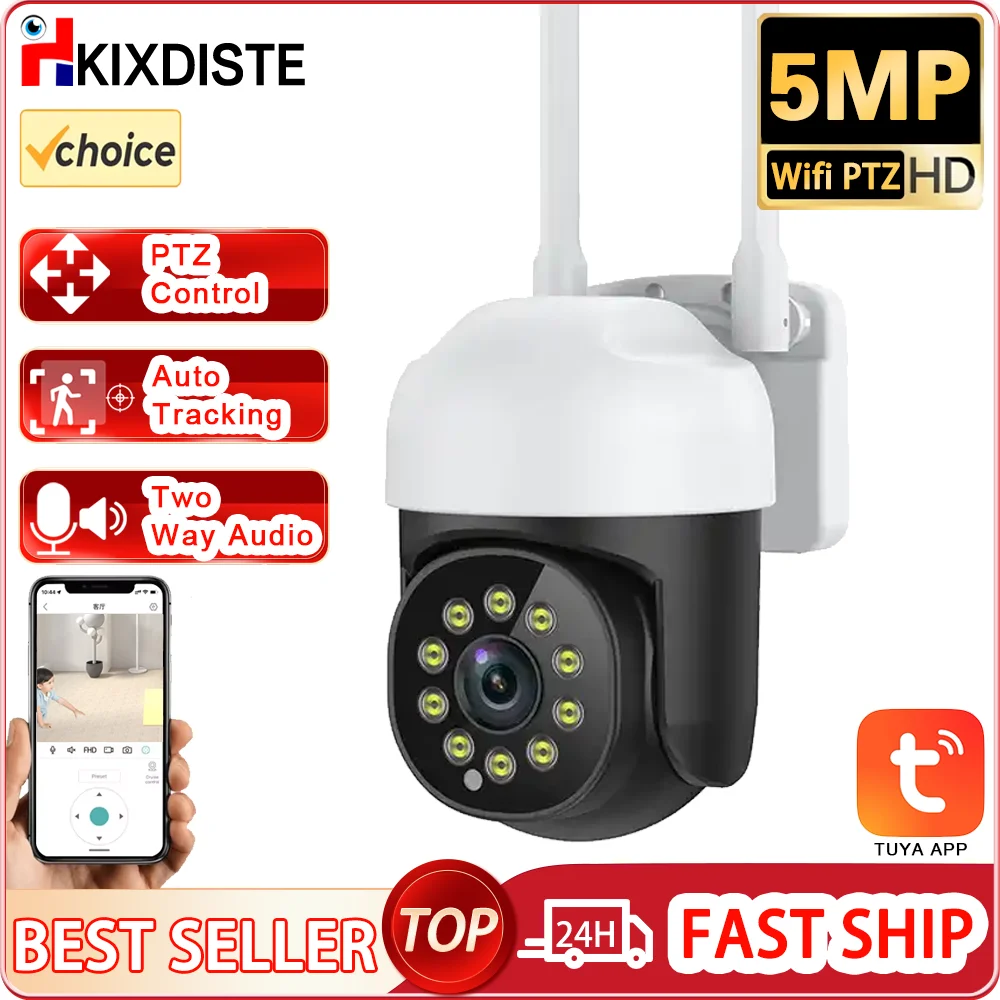 Tuya 5MP Smart Home WIFI Surveillance Camera Color Night Vision AI Tracking Remote Control Outdoor HD CCTV Security Camera PTZ