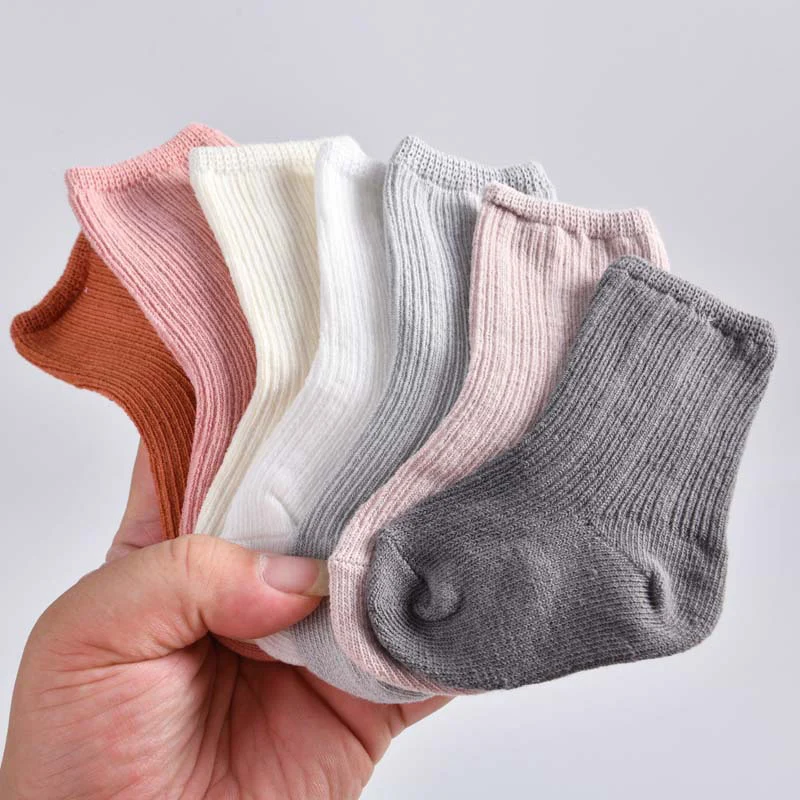 3Pairs Solid Color Baby Short Socks Soft Breathable Toddler Cotton Sock 0-1Year Newborn Knit Calf Sock Boy Girl Infant Footwear