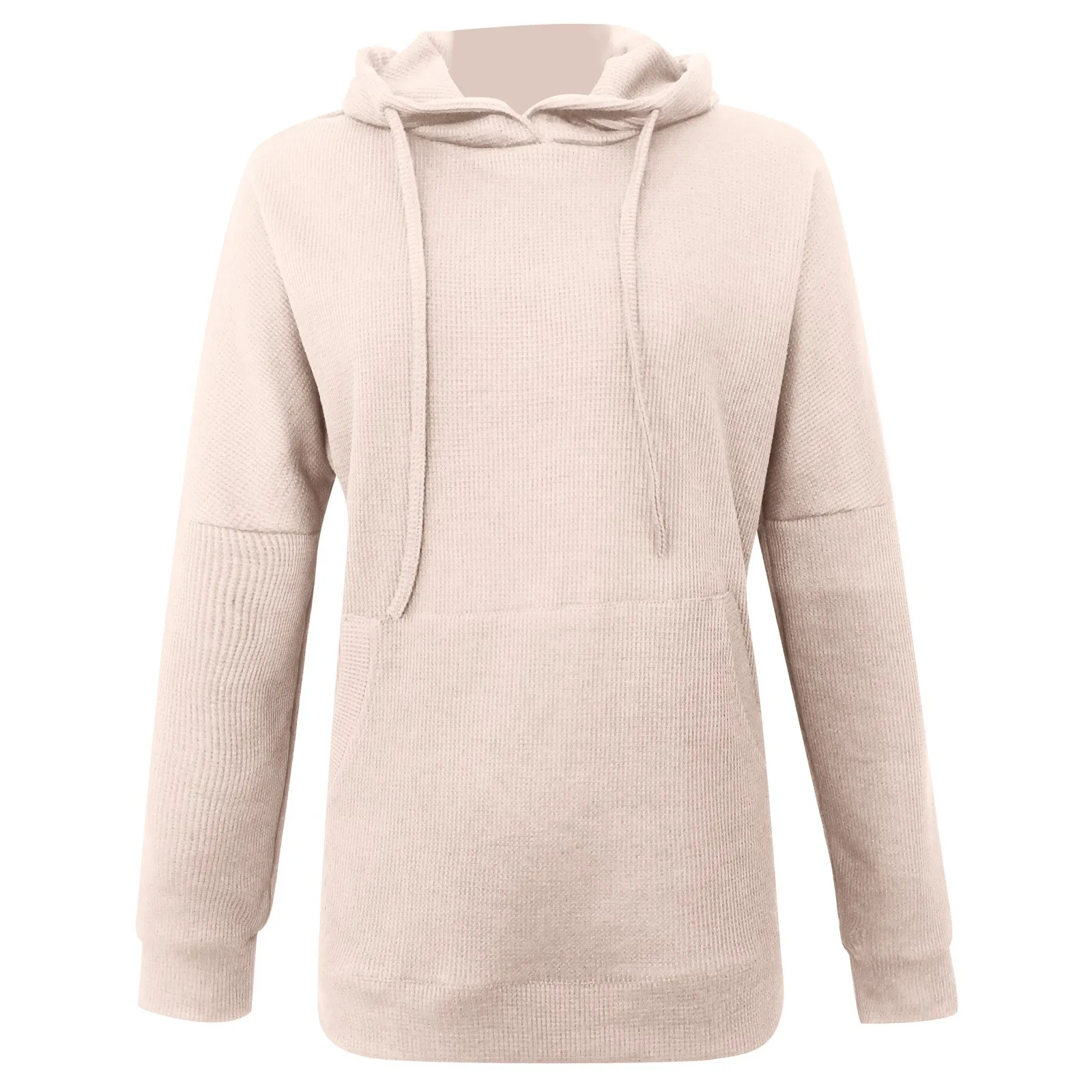 

Women's Fashion Casual Solid Color Hoodie Long Sleeve Waffle Knitted Drawstring Top With Pocket Loose Comfortable Sweater