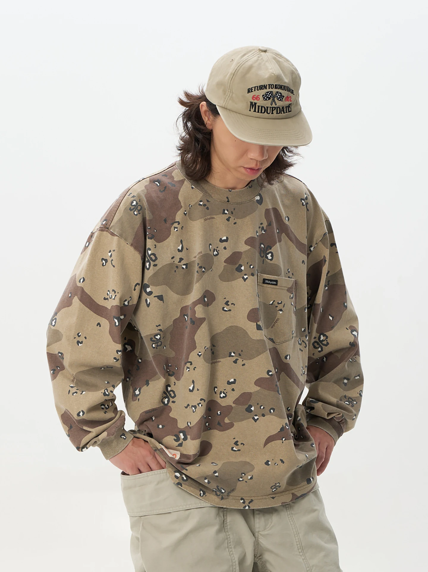 

MIDUPDATE 2025 Initial Autumn Heavyweight Stone inding Waed Vintage Camouflage Print Breathable Long Sve round Ne T-...