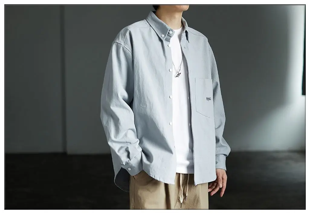 Japanese Men Shirt Long-sleeved Work Jacket Spring and Autumn Retro Casual Cardigan