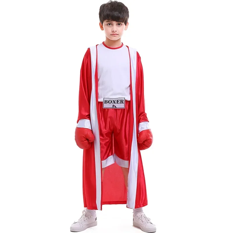 Red Blue Kids Child Deluxe Boxer Costume For Boys Boy Boxing Cosplay Halloween Party Carnival Costumes