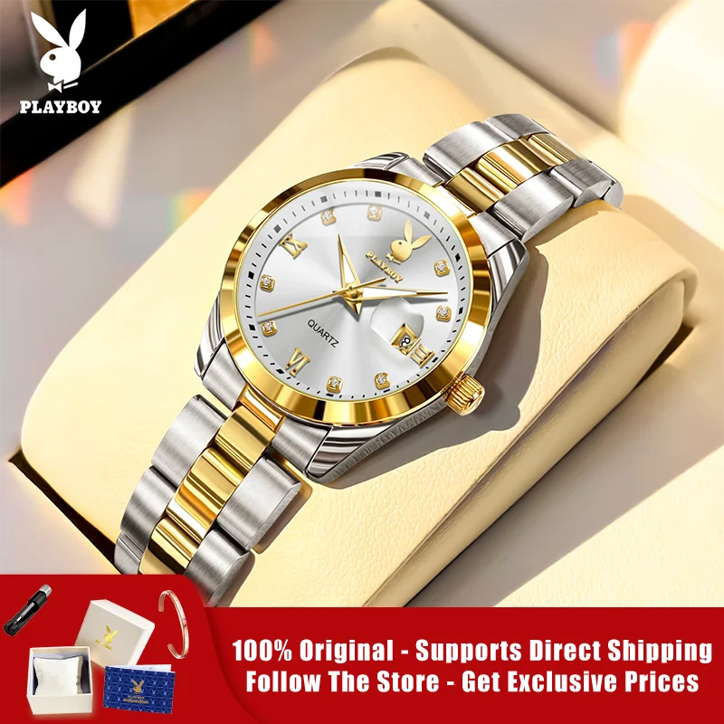 

PLAYBOY 3503 Brand original authentic watch for woman Gift Box Steel band calendar quartz women's watch couple