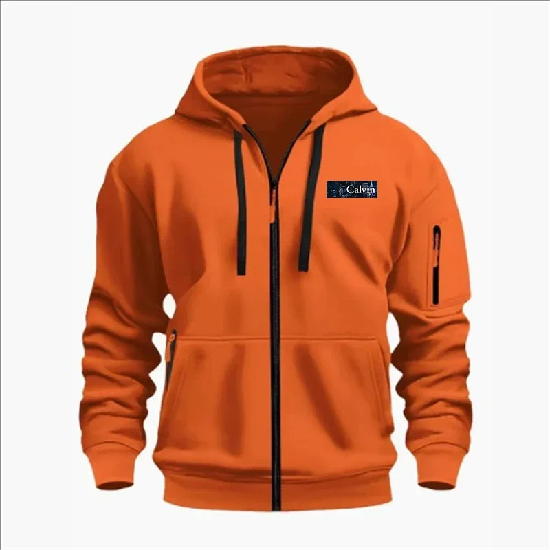 Men's Long-sleeved Jackets with Zipper Pockets, Solid-colored Semi-sportswear, Men's Casual Outdoor Hooded Sportswear