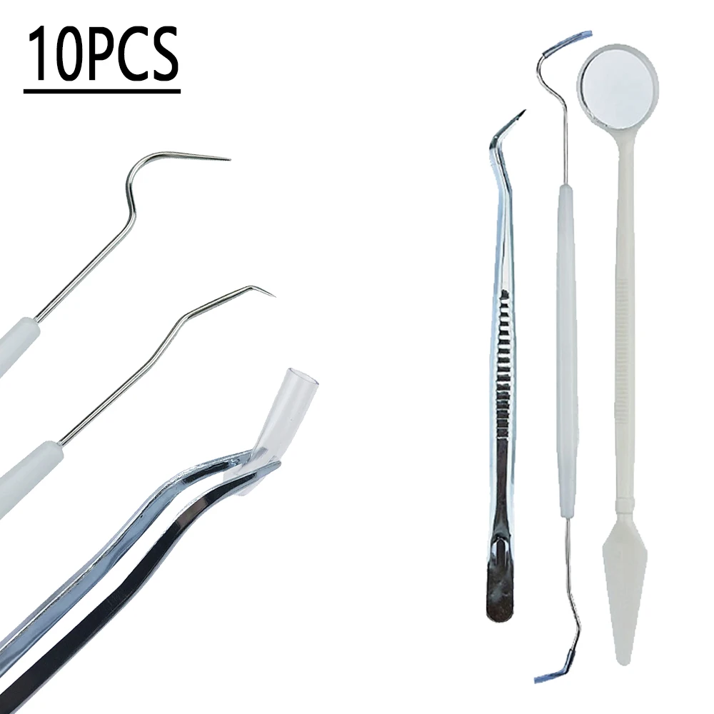 

10Pcs Disposable Dental Explorers Tweezers Oral Mirrors Double End Probe Hook Tools for Teeth Check Temporary Use