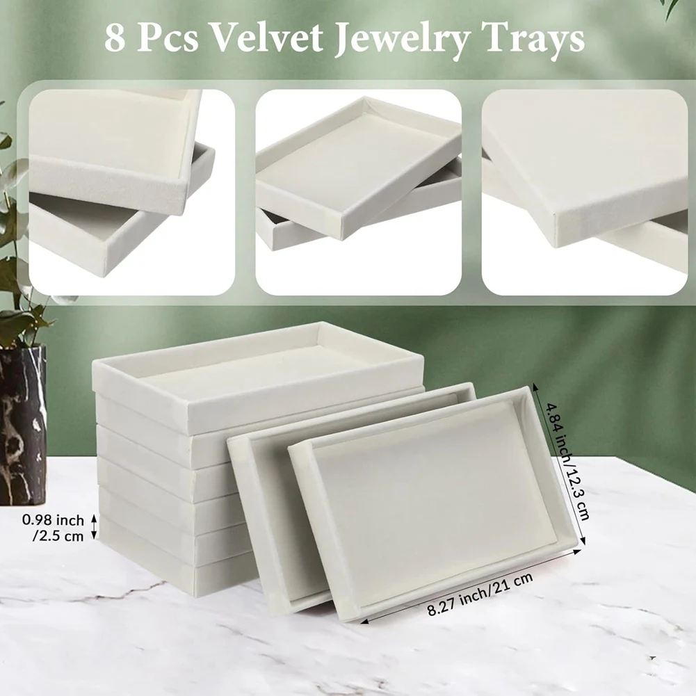 

Набор из 8 маленьких бархатных лотков для украшений A18P, штабелируемые органайзеры для ювелирных изделий, лотки для хранения украшений, 8,3 x 4,7 x 1 дюйм