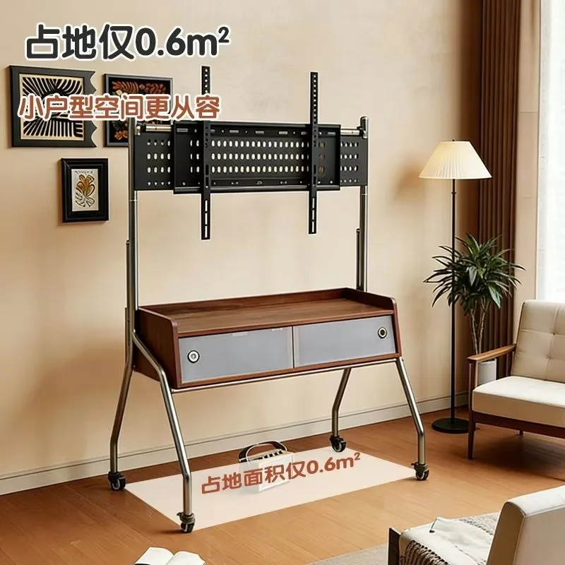 Versatile Movable TV Cart For 32-75 Inch TV Modern Structure Lockable Casters For Dormitory Rental House Family Living Space