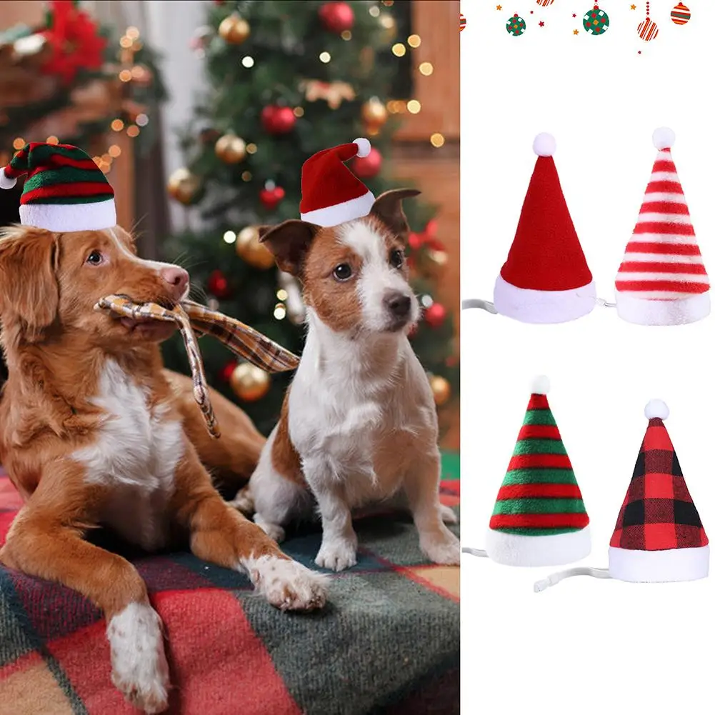 Pet Striped Christmas Hat Multicolor Cat Dog Dress Up Headwear Pet Supplies For Xmas Party Decor