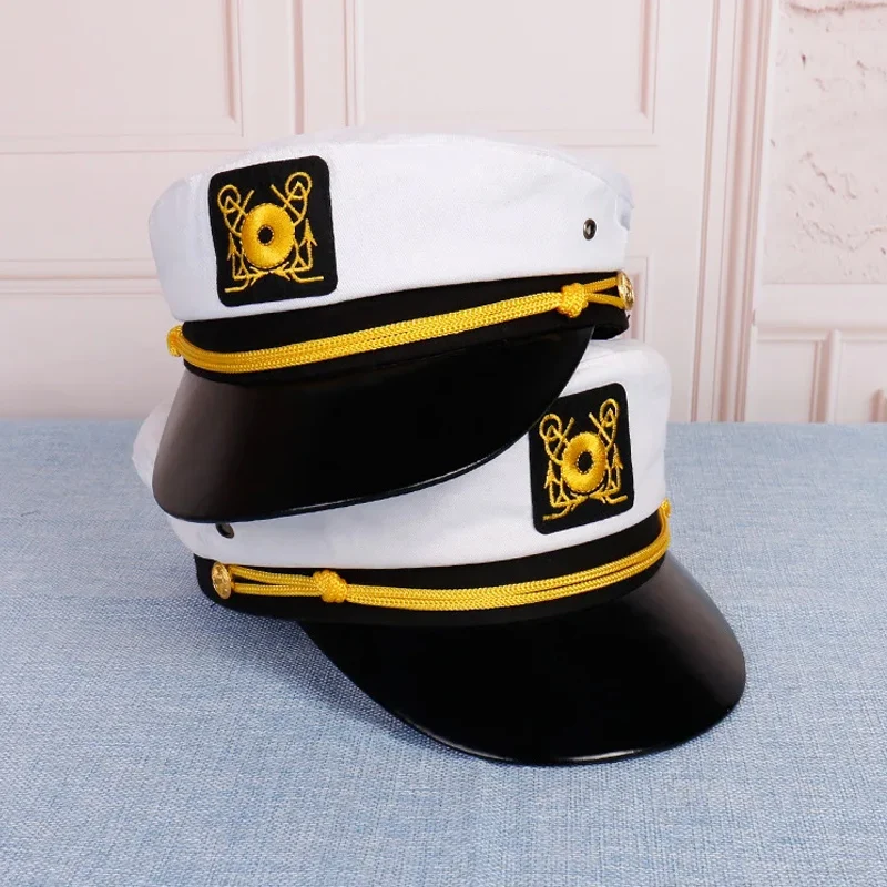 Adult Unisex Adjustable White Decorative Hat Skipper Sailors Captain Military Cap Event & Party Fancy Dress Hats