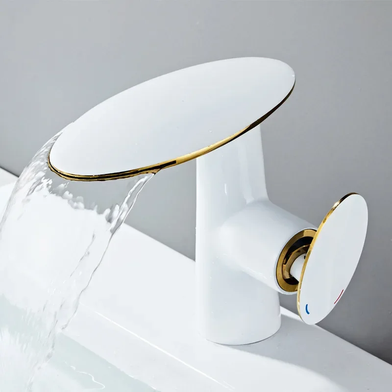 Rubinetto per lavabo bianco interamente in rame, lavabo da appoggio per bagno, lavabo europeo caldo e freddo per uso domestico, rubinetto per lavabo