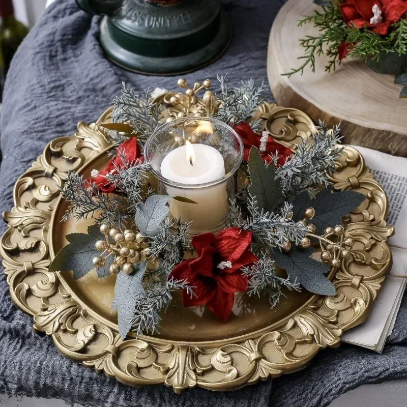 Christmas Candle Wreath Artificial Artificial Christmas Decoration Wreath Candle Holder Multifunctional Dining Table Centerpiece view 4