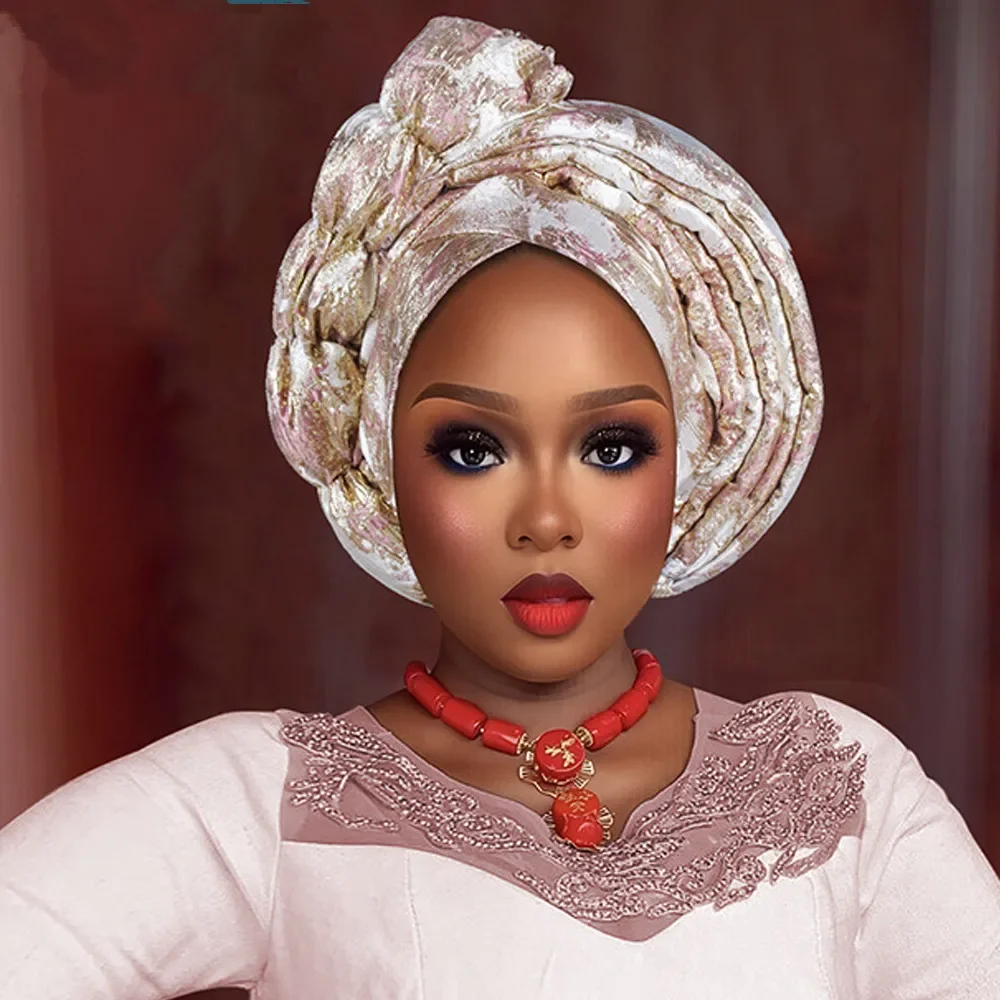 

Already Made African Headtie Turban Cap Women Nigeria Wedding Geles Party Headgear Headpiece Auto Gele Female Head Wraps Hijab