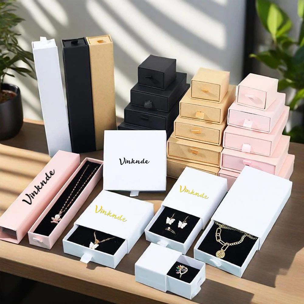 

100pcs Bulk Necklace Jewelry Insert Drawer Luxury Cardboard Small Gift Packaging Ring Earrings Packing Logo Custom Jewelery Box