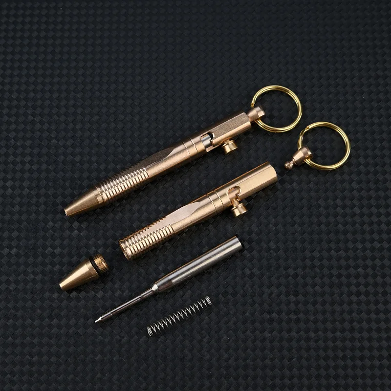 Imagem -02 - Mini Caneta de Bronze com Pingente de Chaveiro Destacável Gadget Esferográfica Portátil Caneta de Bolso de Viagem Presente de Assinatura