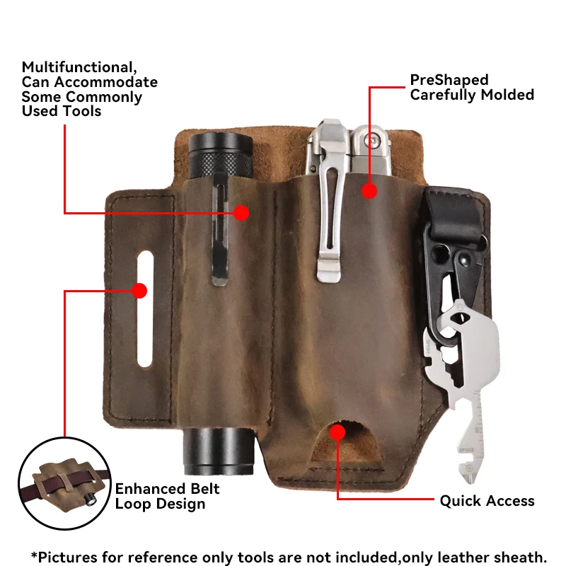 1Pcuniversal Multifunctionele Lederen Draagtas Voor Vrijetijdsgereedschap, Zaklampen En Messen, Geschikt Voor Tailles